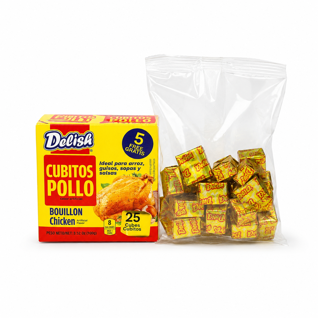 Delish Cubitos Pollo Chicken Bouillon Cubes – 25 Cubes, 3.52 oz (100g)