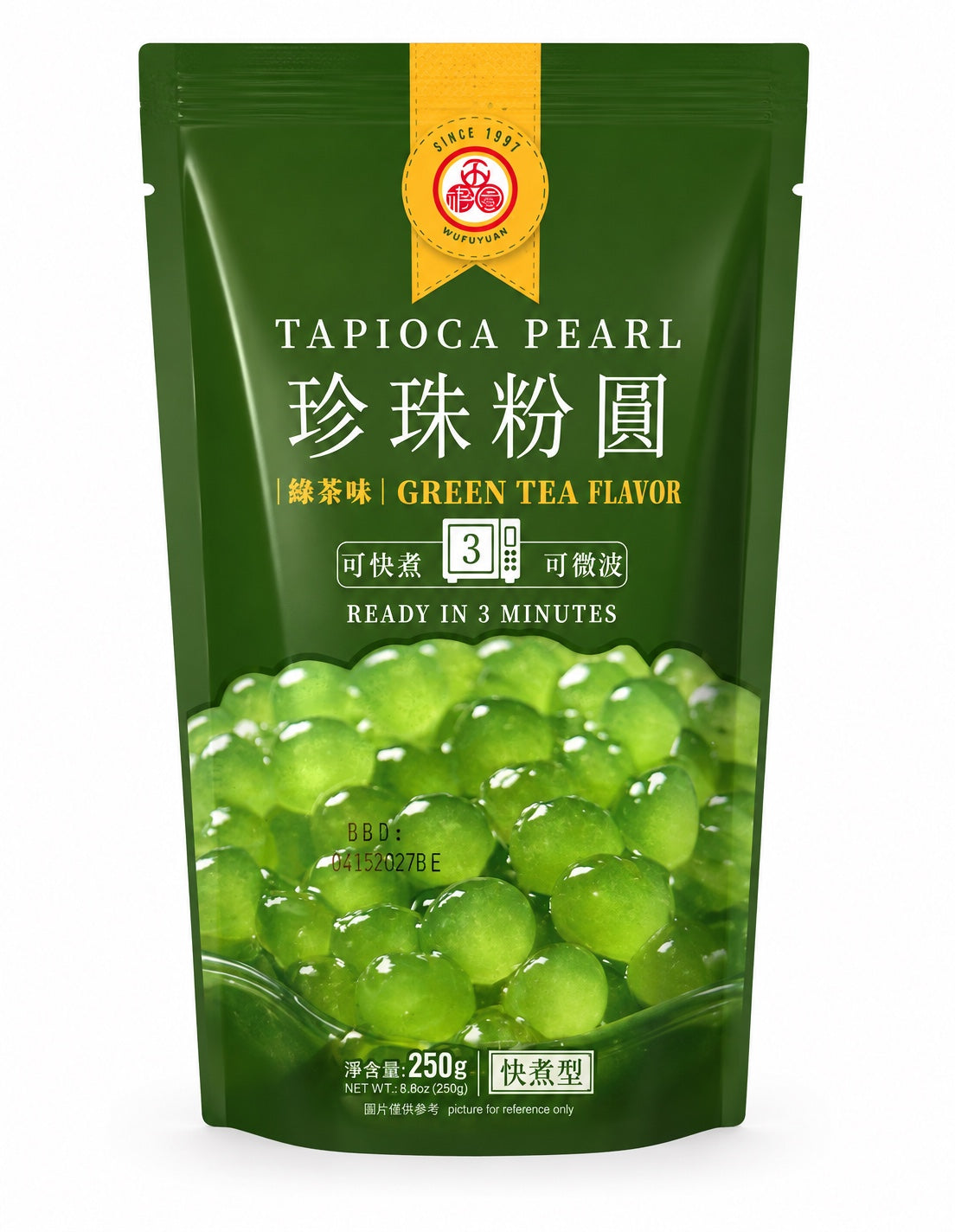 WuFuYuan Green Tea Tapioca Pearls 8.8 oz (250 g)