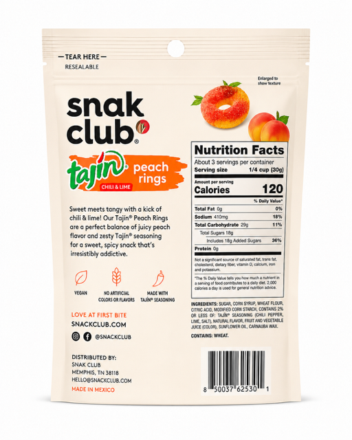 Snak Club Tajín Peach Rings, 3.25 oz