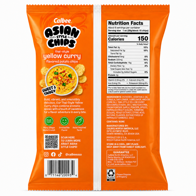 Calbee Asian Style Thai Yellow Curry Potato Chips 6 oz (170 g)