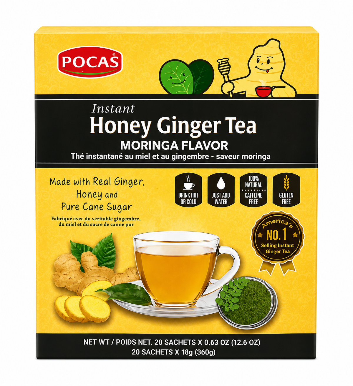 Pocas Instant Honey Ginger Tea Moringa Flavor 20 Sachets