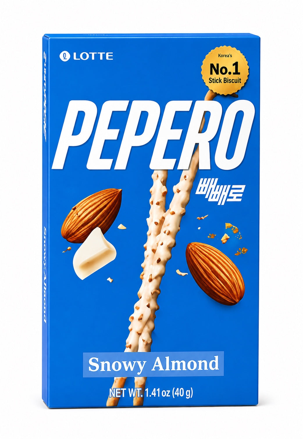 Lotte Pepero Snowy Almond Biscuit Sticks, 1.41 oz (40 g)