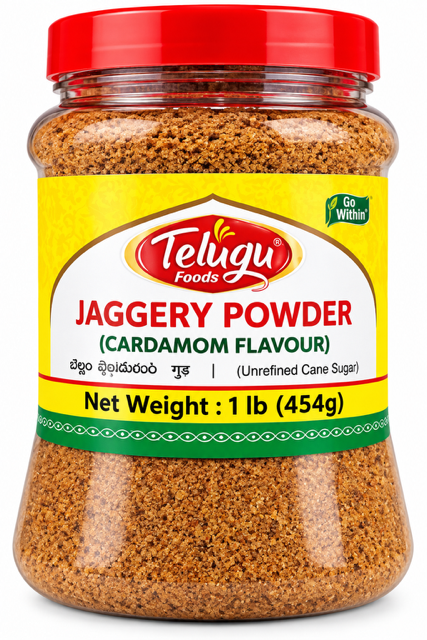 Telugu Foods Jaggery Powder, Cardamom Flavour, 1 lb (454 g)