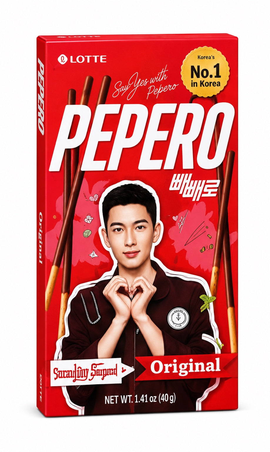 Lotte Pepero Original Chocolate Covered Biscuit Sticks, 1.41 oz (40 g)