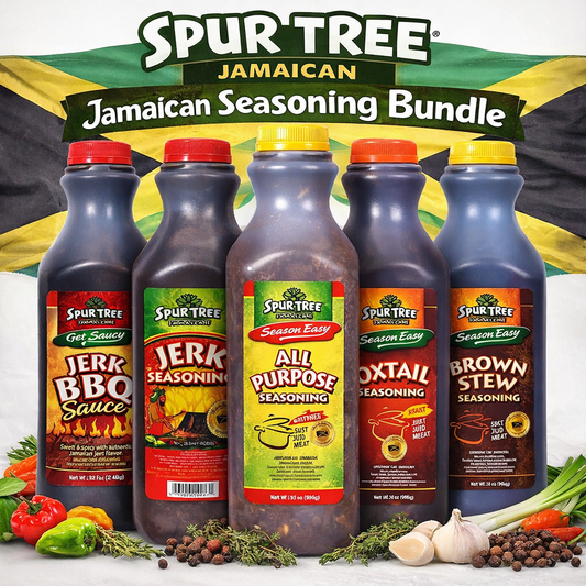 Spur Tree Jamaican Seasoning Bundle 5pc 35oz – Jerk, Brown Stew, Oxtail, All Purpose, BBQ Sauce