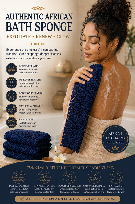 African Bath Sponge – Extra Long Exfoliating Nylon Mesh Sponge