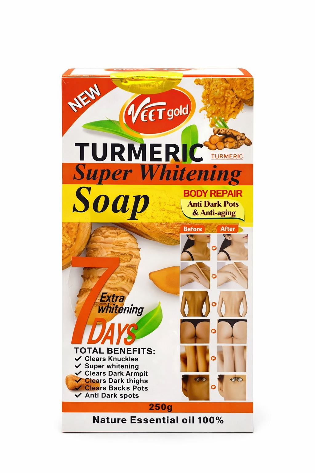 Veet Gold Turmeric Super Whitening Soap – 250g | Anti Dark Spots & Skin Brightening Body Soap