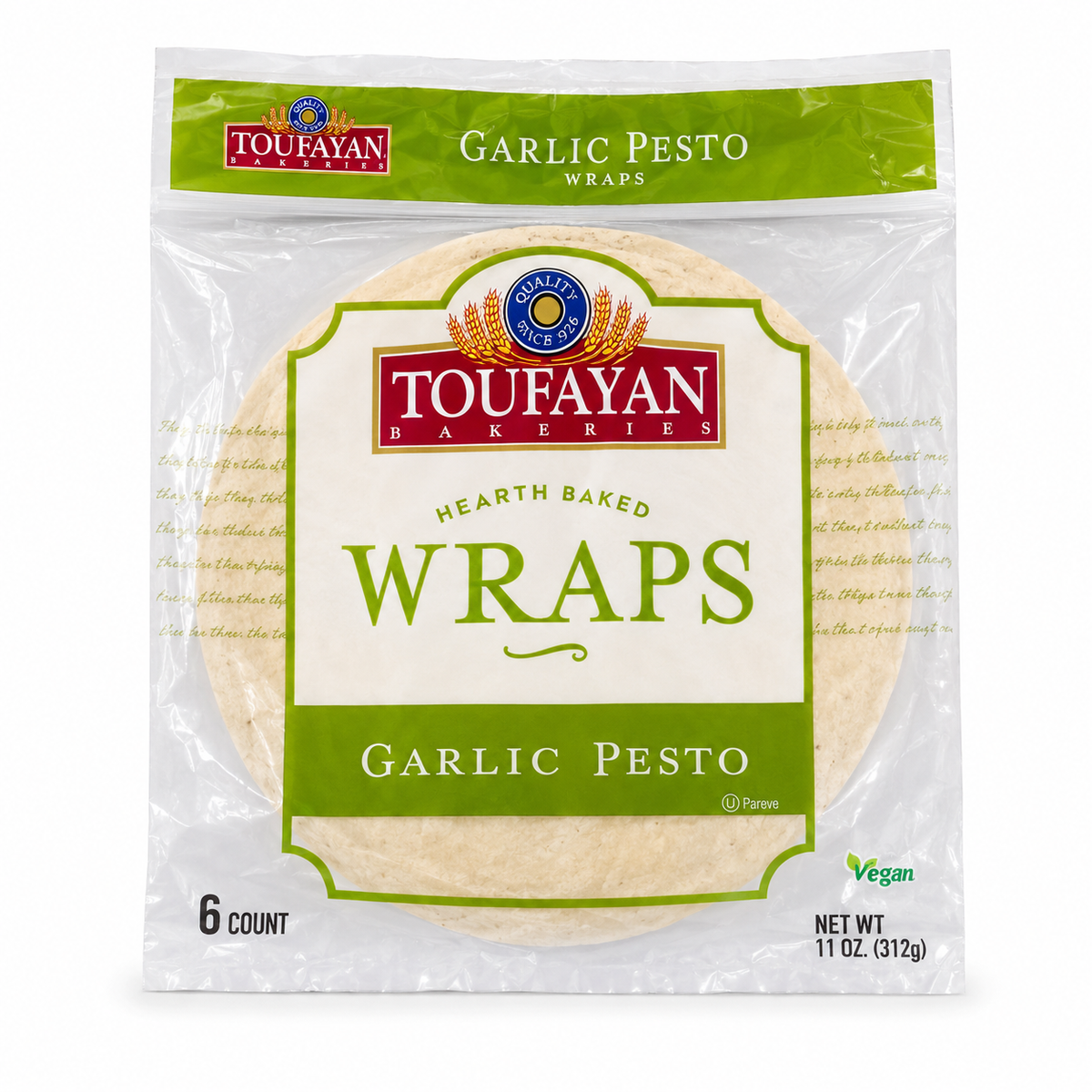 Toufayan Garlic Pesto Wraps 6 Count 11 oz