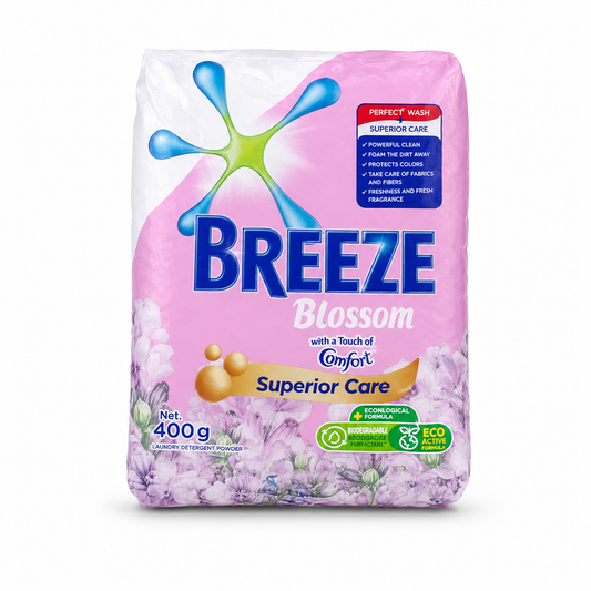 Breeze Blossom Superior Care Laundry Detergent Powder 400 g on a white background