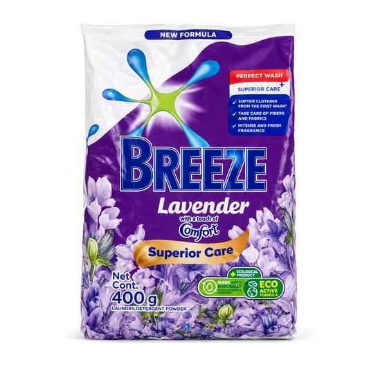 Breeze Lavender Superior Care Laundry Detergent Powder 400 g on a white background