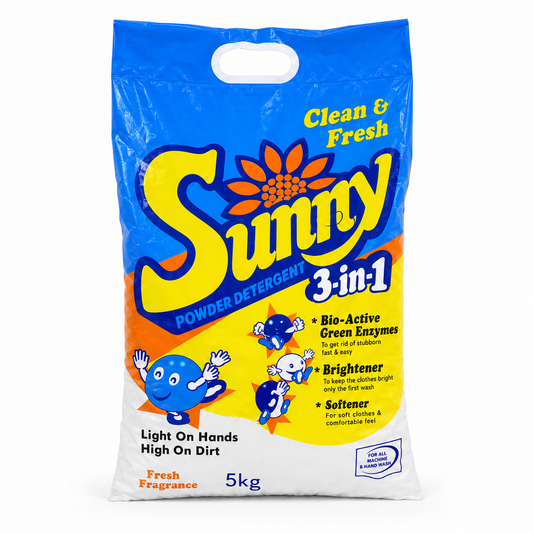 Sunny Clean & Fresh 3-in-1 Powder Detergent 5 kg on a white background