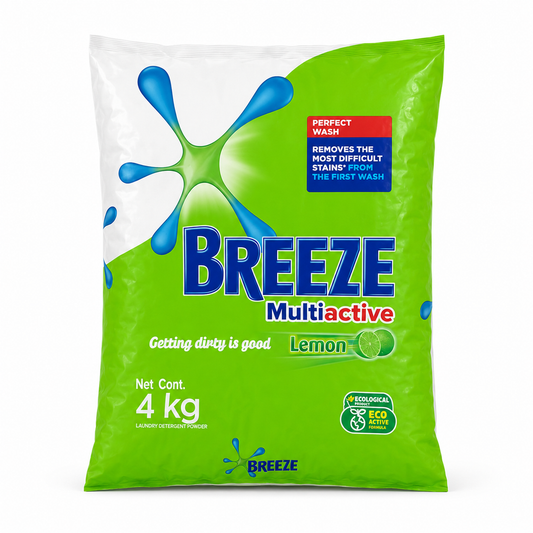 Breeze Multiactive Lemon Laundry Detergent Powder 4 kg on a white background