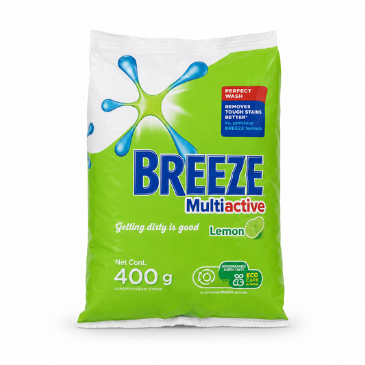 Breeze Multiactive Lemon Laundry Detergent Powder 400 g on a white background