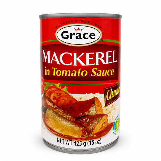 Grace Mackerel in Tomato Sauce 15 oz product package on a white background