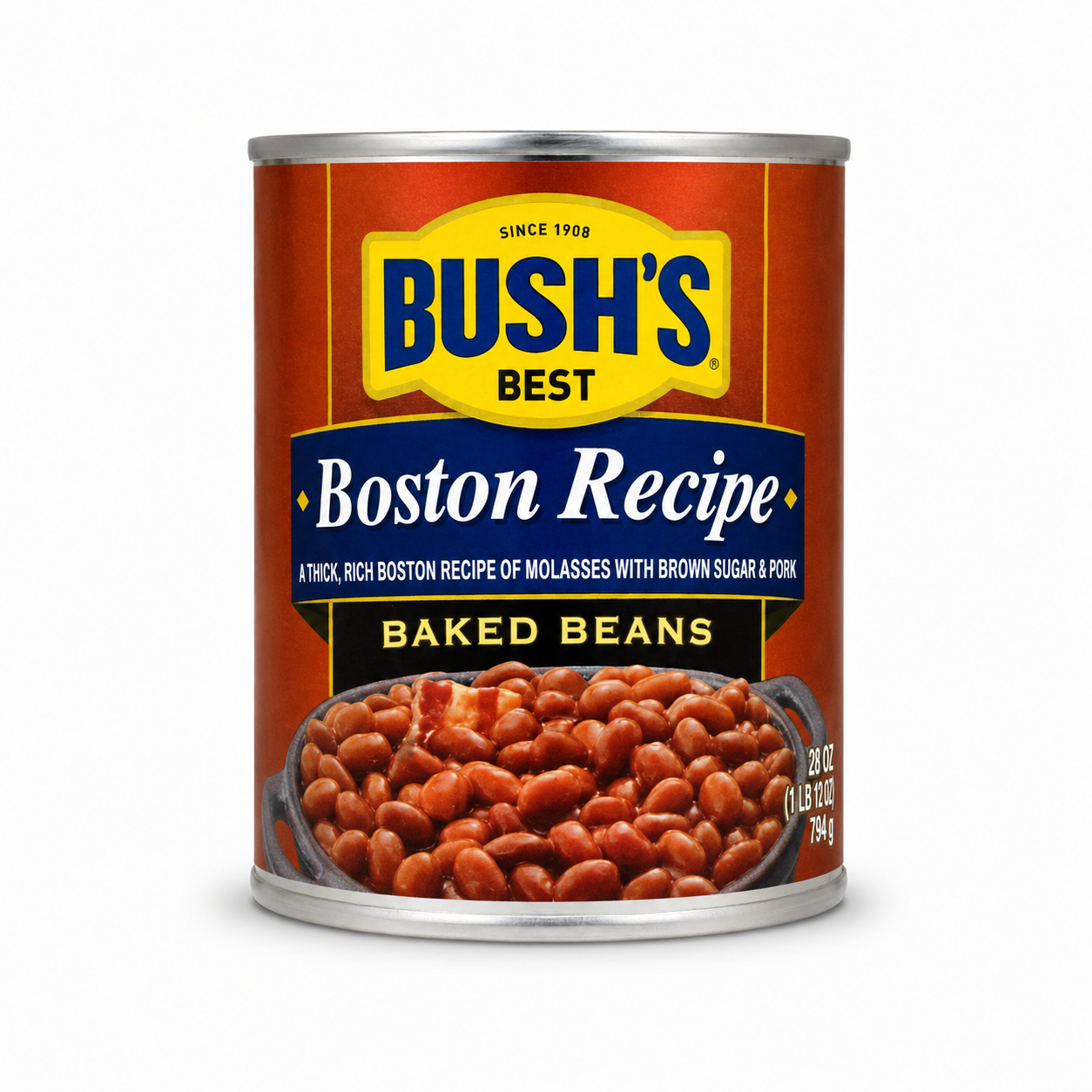Bush's Best Boston Recipe Baked Beans product package on a white background