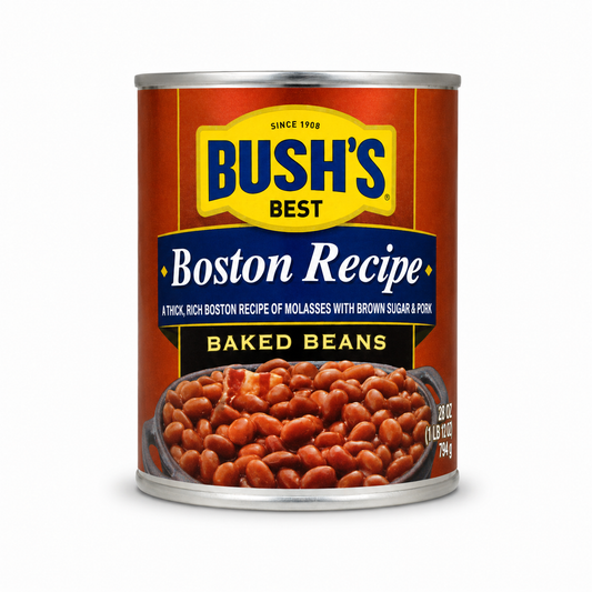 Bush's Best Boston Recipe Baked Beans product package on a white background