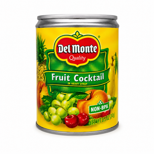 Del Monte Fruit Cocktail in Heavy Syrup 8.5 oz product package on a white background