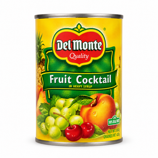 Del Monte Fruit Cocktail in Heavy Syrup product package on a white background