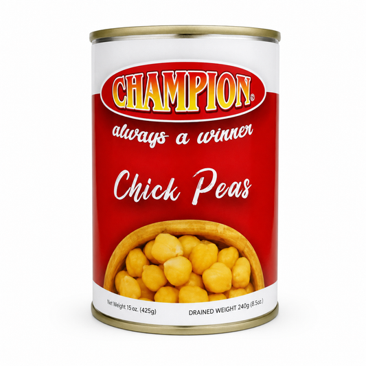 Champion Chick Peas 15 oz product package on a white background