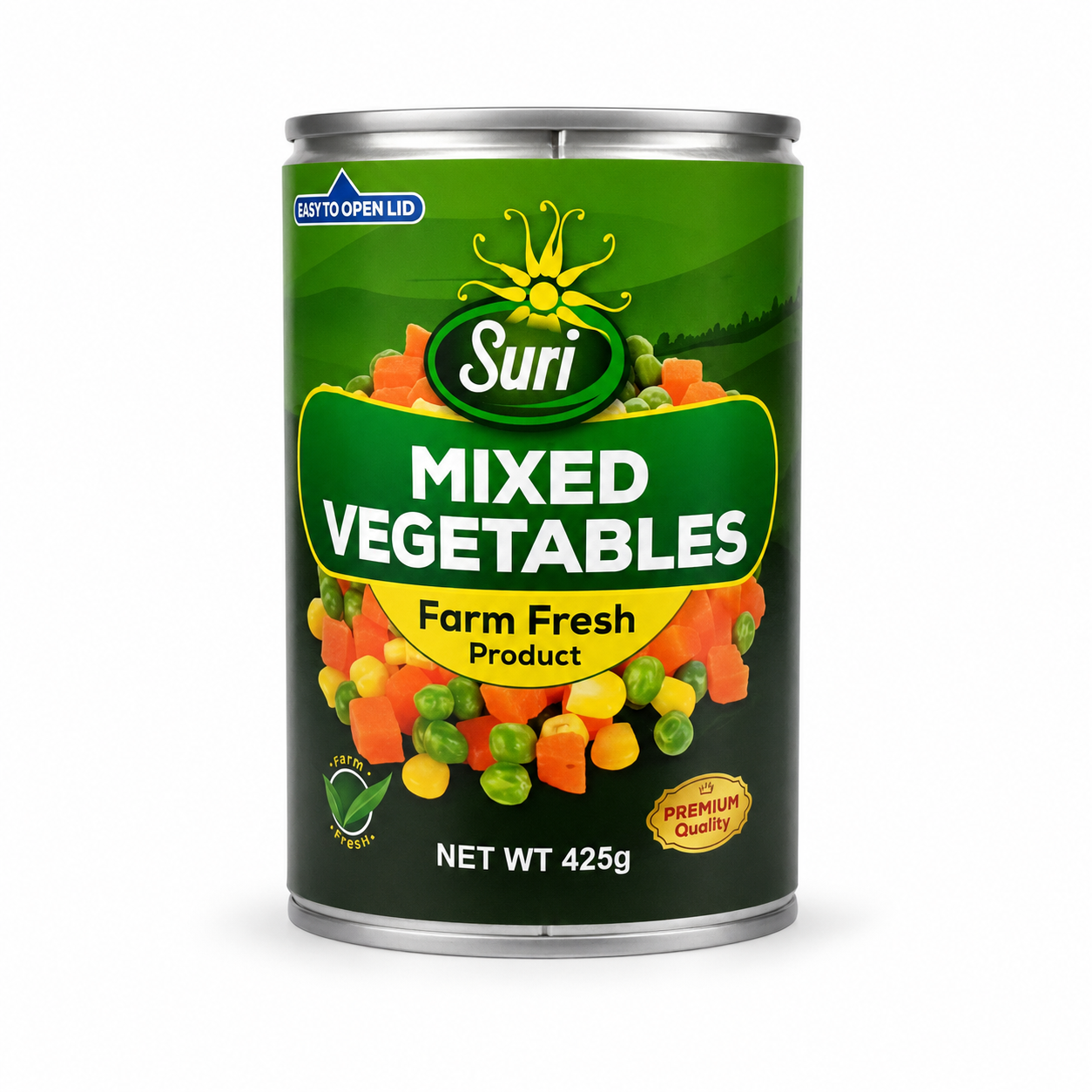 Suri Mixed Vegetables 425 g product package on a white background