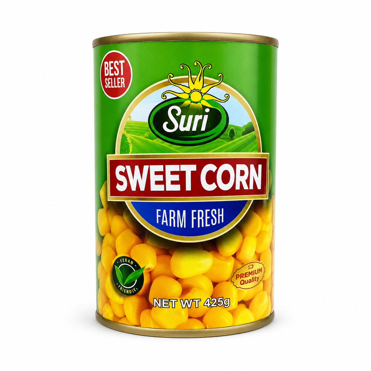 Suri Sweet Corn 425 g product package on a white background