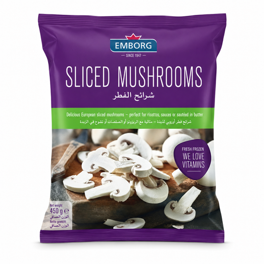 Emborg Sliced Mushrooms 450g product package on white background