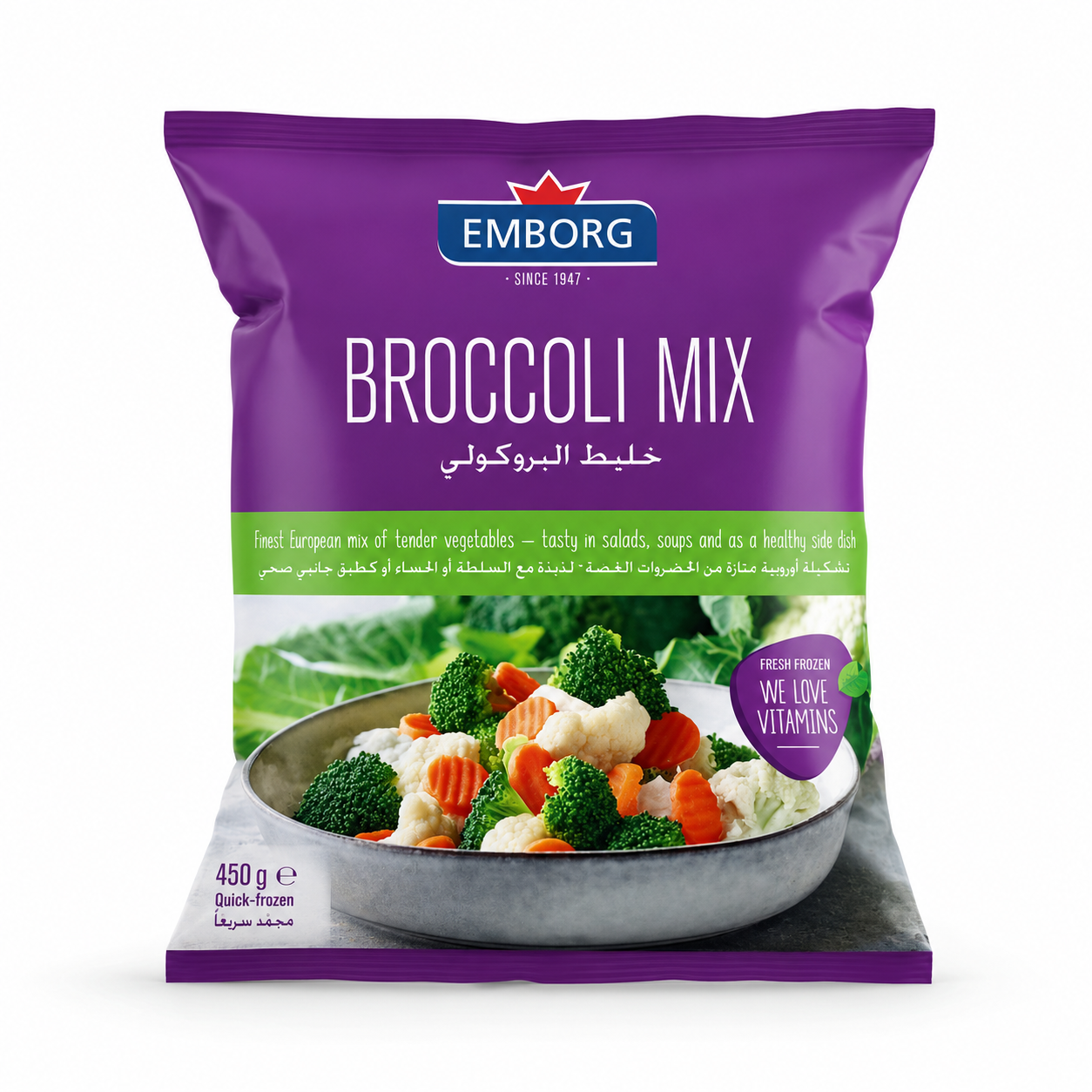 Emborg Broccoli Mix 450g product package on white background