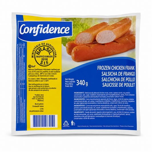 Confidence Chicken Franks 340g product package on white background