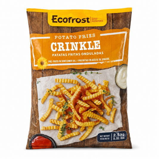 Ecofrost Crinkle Potato Fries 2.5kg product package on white background