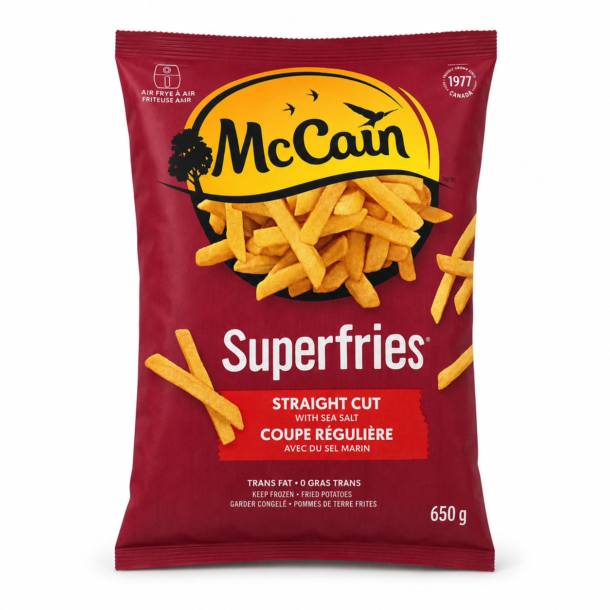 McCain Superfries Straight Cut with Sea Salt 650g product package on white background
