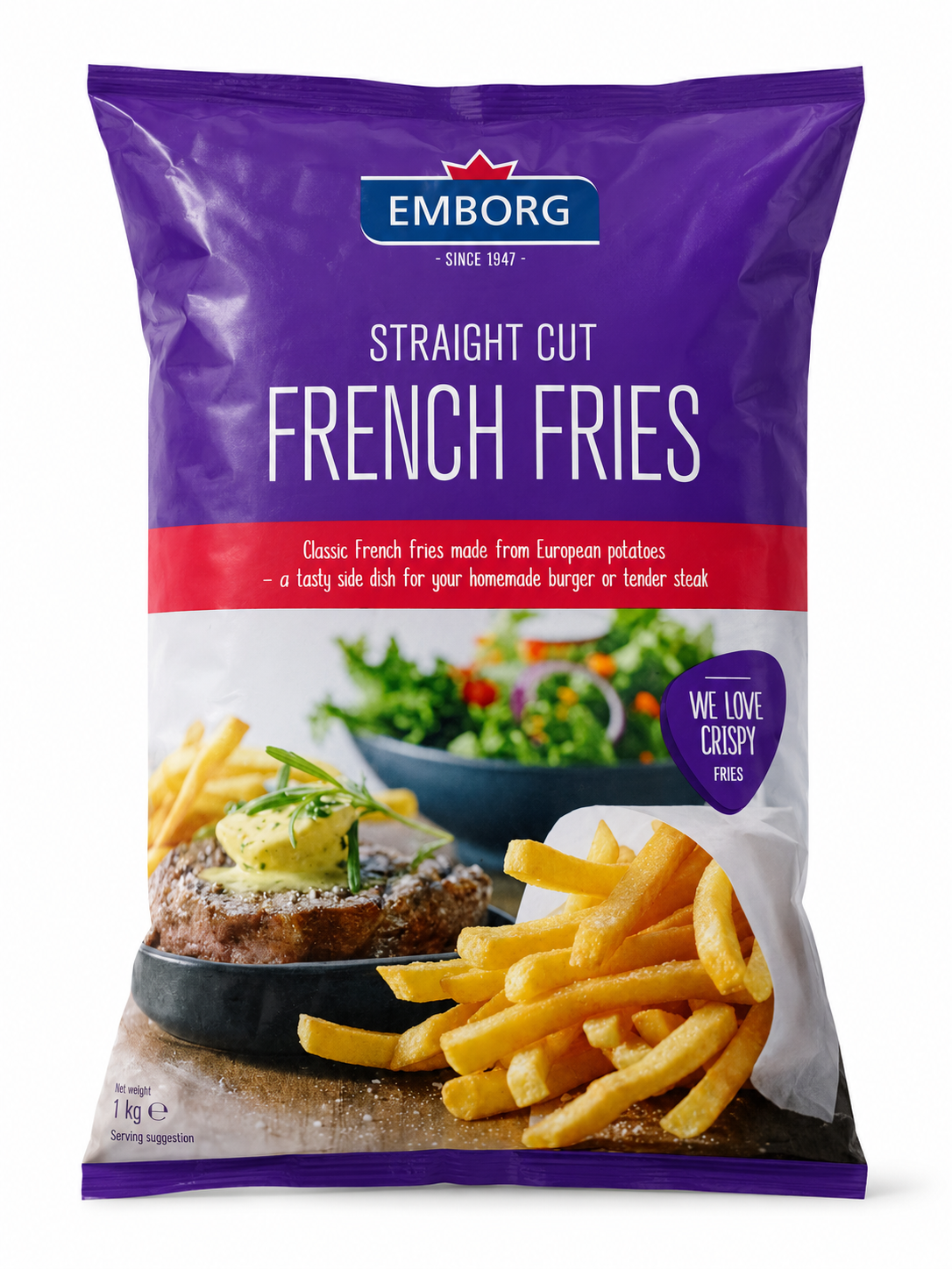 Emborg Straight Cut French Fries 1kg product package on white background
