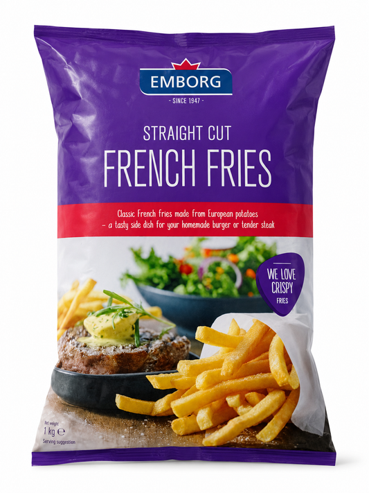 Emborg Straight Cut French Fries 1kg product package on white background