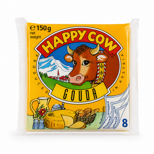 Happy Cow Gouda Cheese Slices 8 Count 150g product package on white background