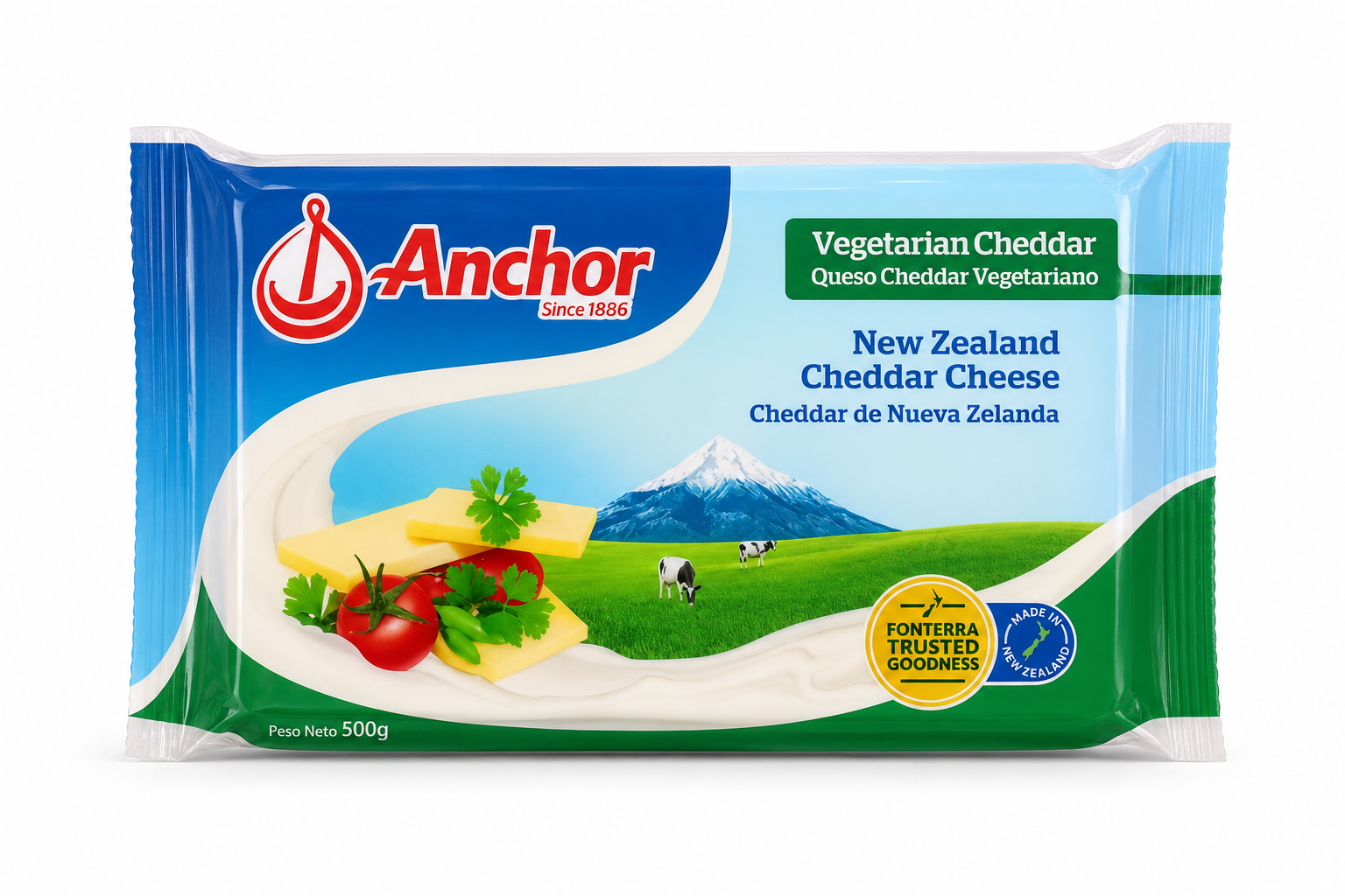 Anchor Vegetarian Cheddar Cheese 500g product package on white background