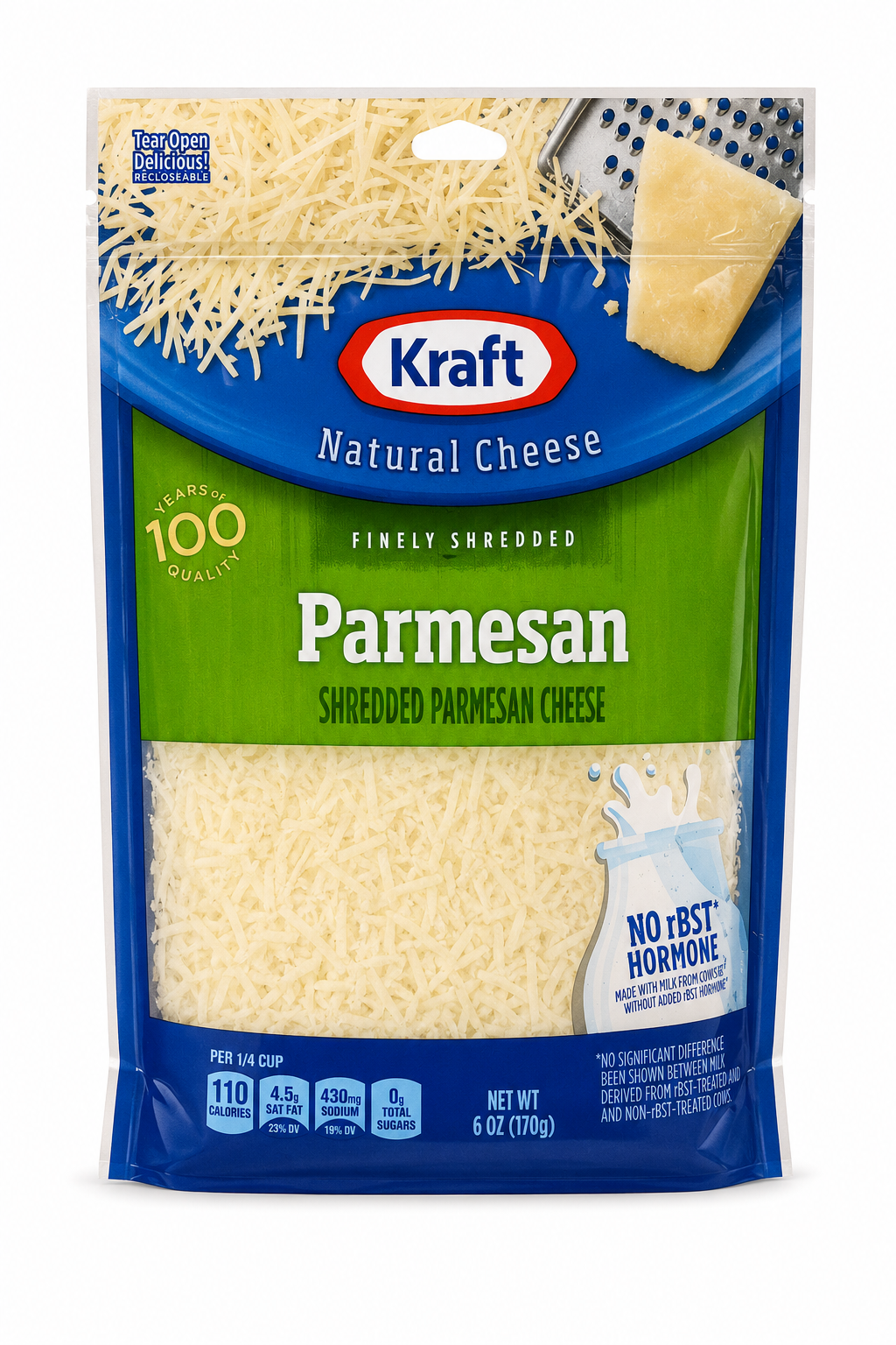 Kraft Finely Shredded Parmesan Cheese 6 oz product package on white background