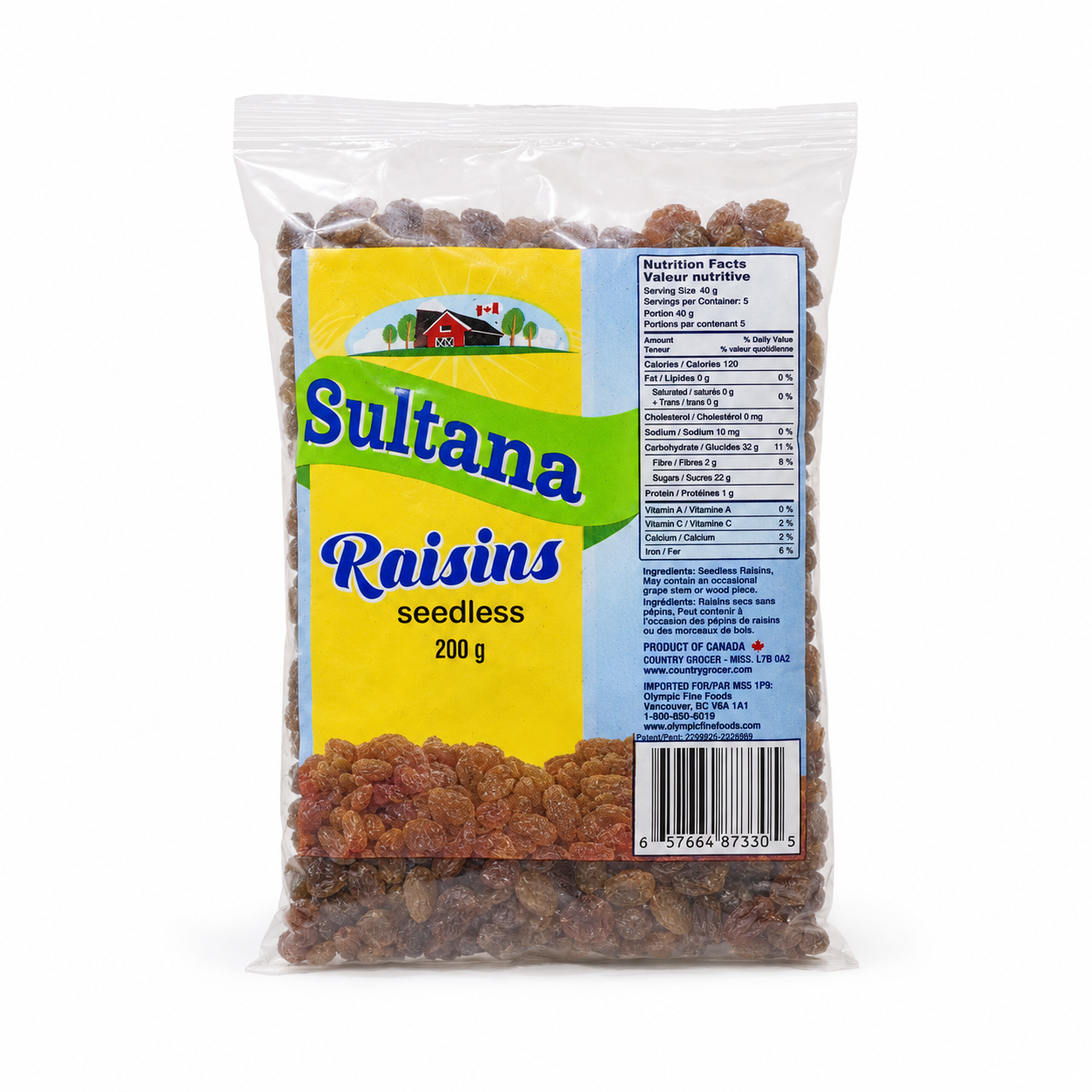 Sultana Seedless Raisins 200 g product image on a white background