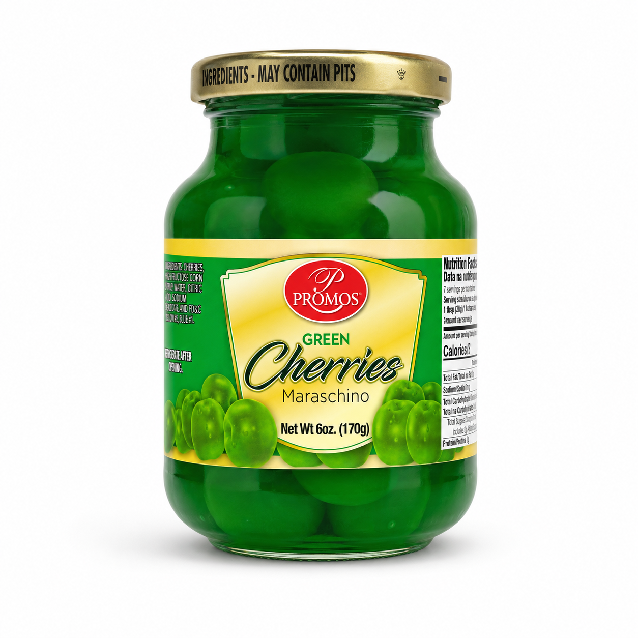 Promos Green Maraschino Cherries 6 oz (170 g) product image on a white background
