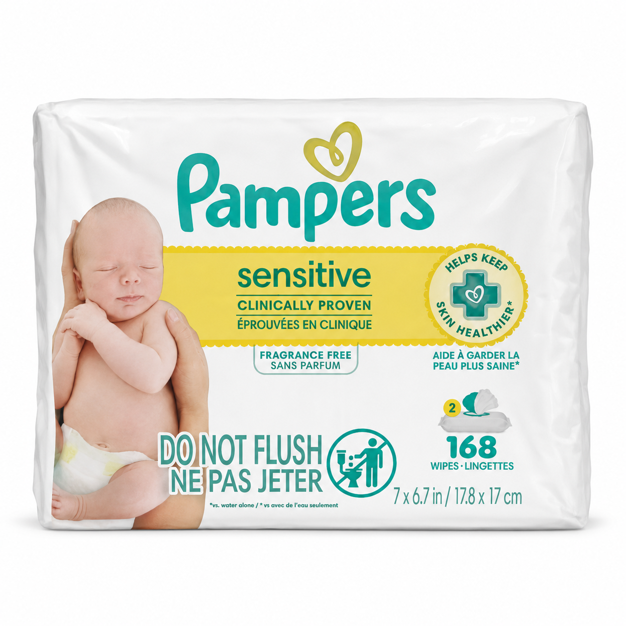 Pampers Sensitive Fragrance-Free Baby Wipes 168 Count product image on a white background
