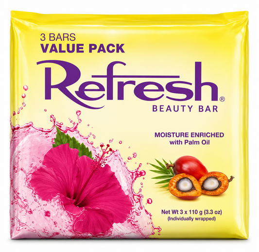 Refresh Beauty Bar 3 Pack Moisture Enriched with Palm Oil Yellow Pack