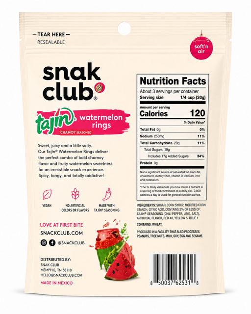 Snak Club Tajín Watermelon Rings, 3.25 oz