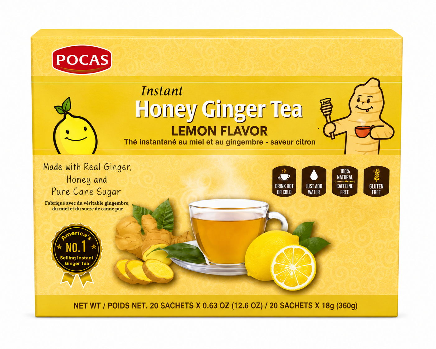 Pocas Instant Honey Ginger Tea Lemon Flavor 20 Sachets