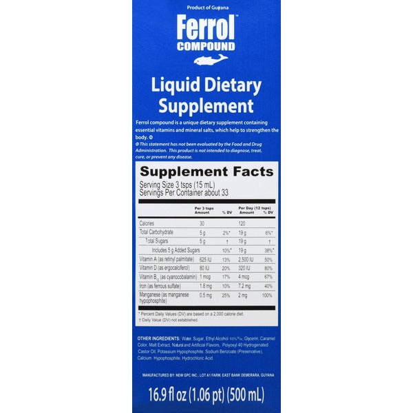 Ferrol Compound Liquid Dietary Supplement 16.9 fl oz | Iron Vitamin Support
