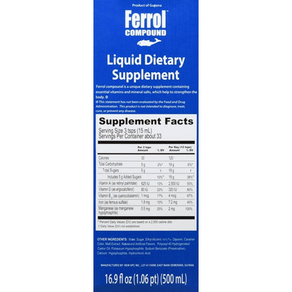 Ferrol Compound Liquid Dietary Supplement 16.9 fl oz | Iron Vitamin Support