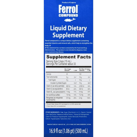 Ferrol Compound Liquid Dietary Supplement 16.9 fl oz | Iron Vitamin Support