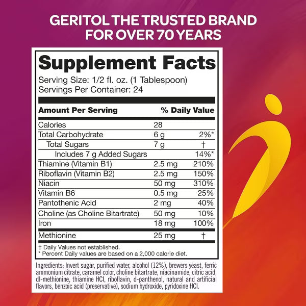 Geritol Liquid Energy Support 12 fl oz | High Potency B Vitamins & Iron