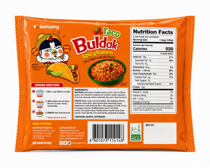 Samyang Buldak Taco Spicy Ramen, 5 Pack, 23.8 oz (675 g)