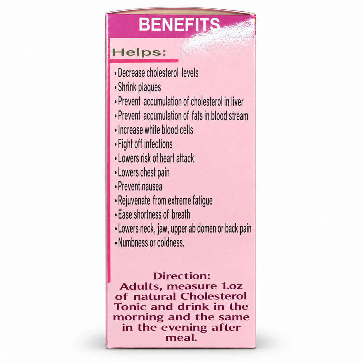 African Angel Cholesterol Tonic Plus 16 oz directions panel