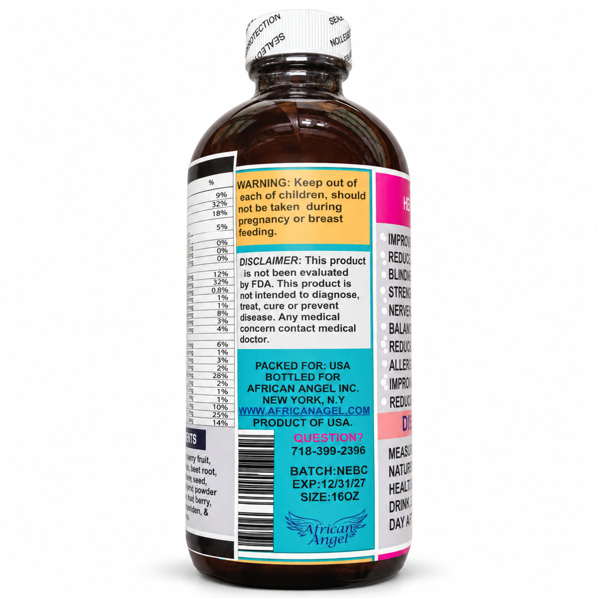 African Angel Herbal Eye Health Tonic 16 oz warning view