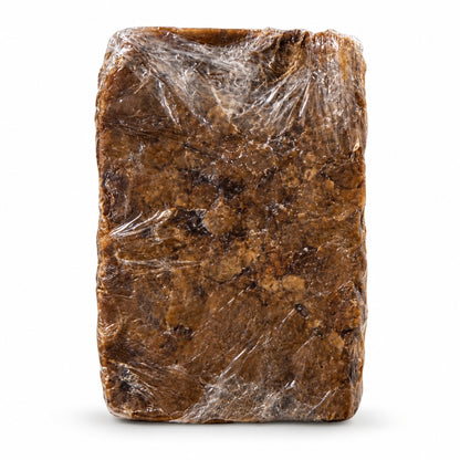 African Black Soap 1 lb wrapped block front view