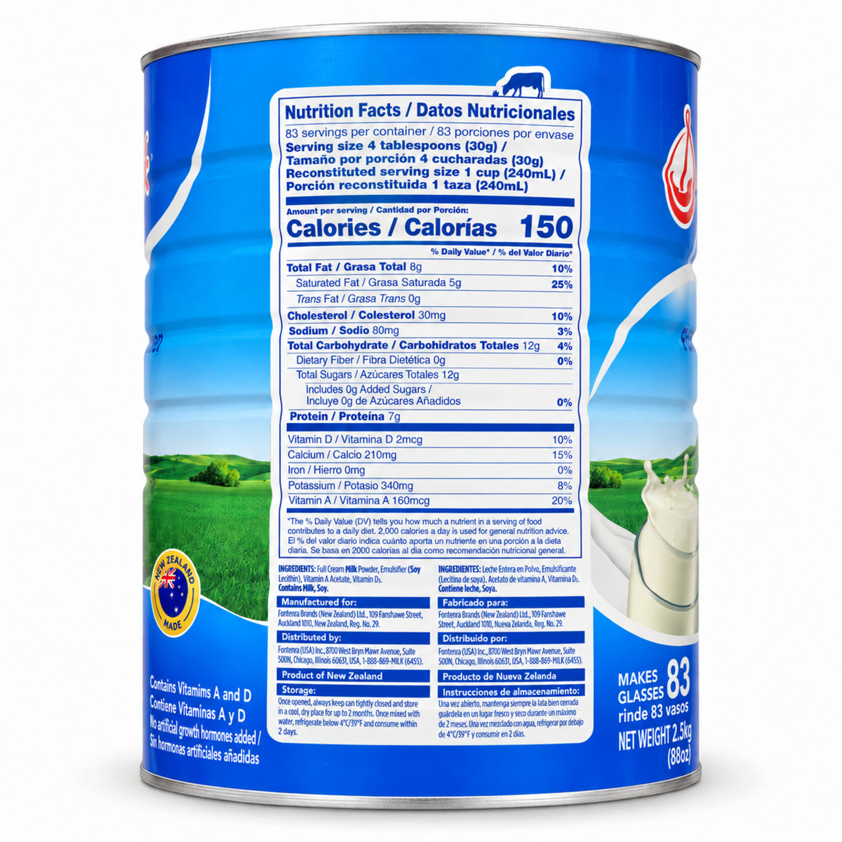 Anchor Full Cream Milk Powder 2.5 kg – nutrition and ingredients